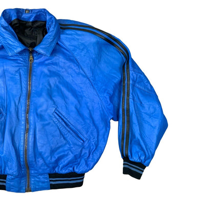 VTG 1980S BRIGHT BLUE SOFT LAMBSKIN LEATHER VARSITY STYLE BOMBER JACKET L 44