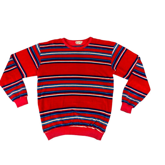 VTG 1970s IMAGO RETRO RED WHITE BLUE STRIPED VELOUR SWEATSHIRT MADE IN ITALY S M