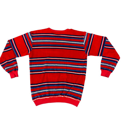VTG 1970s IMAGO RETRO RED WHITE BLUE STRIPED VELOUR SWEATSHIRT MADE IN ITALY S M