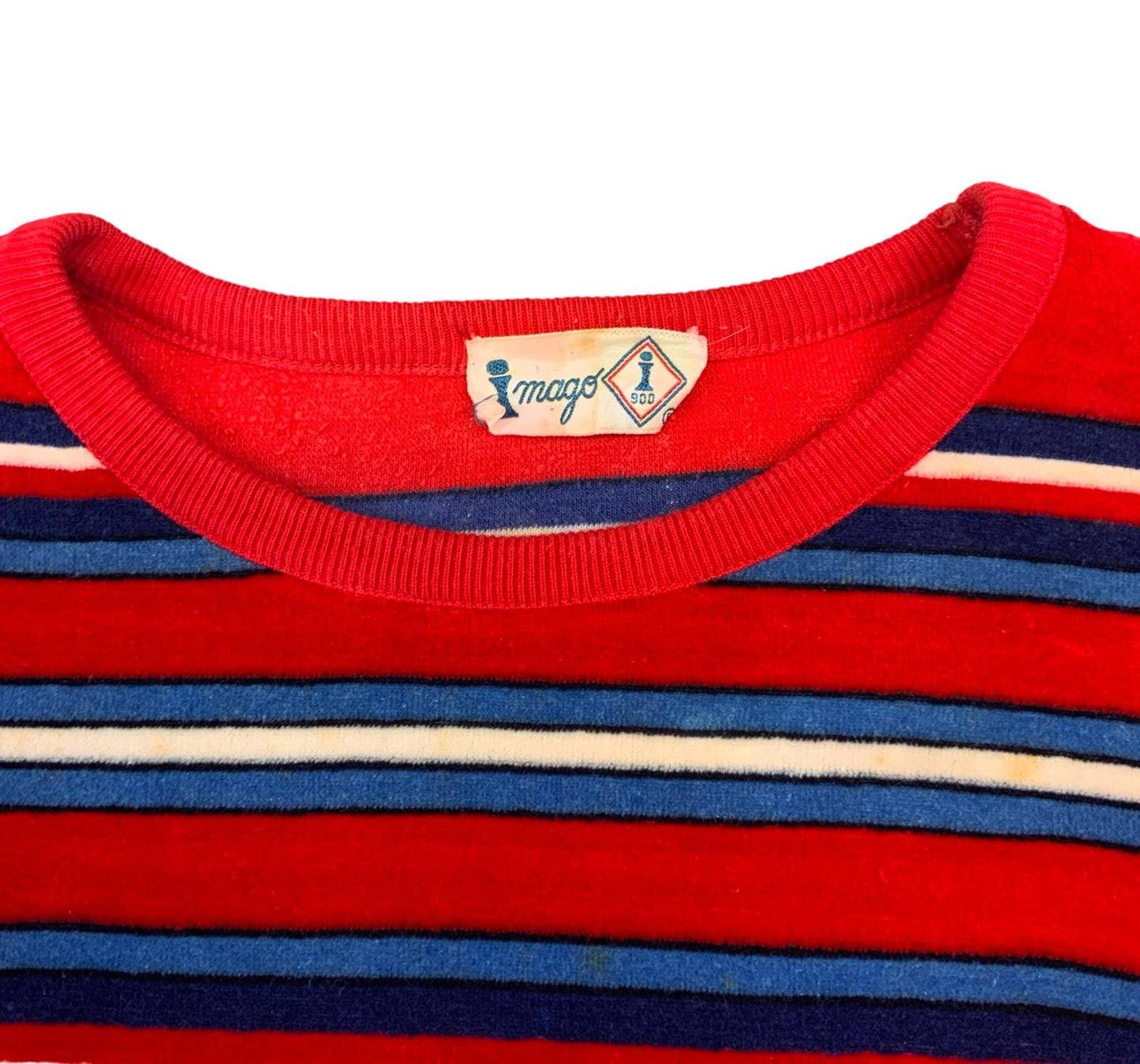 VTG 1970s IMAGO RETRO RED WHITE BLUE STRIPED VELOUR SWEATSHIRT MADE IN ITALY S M