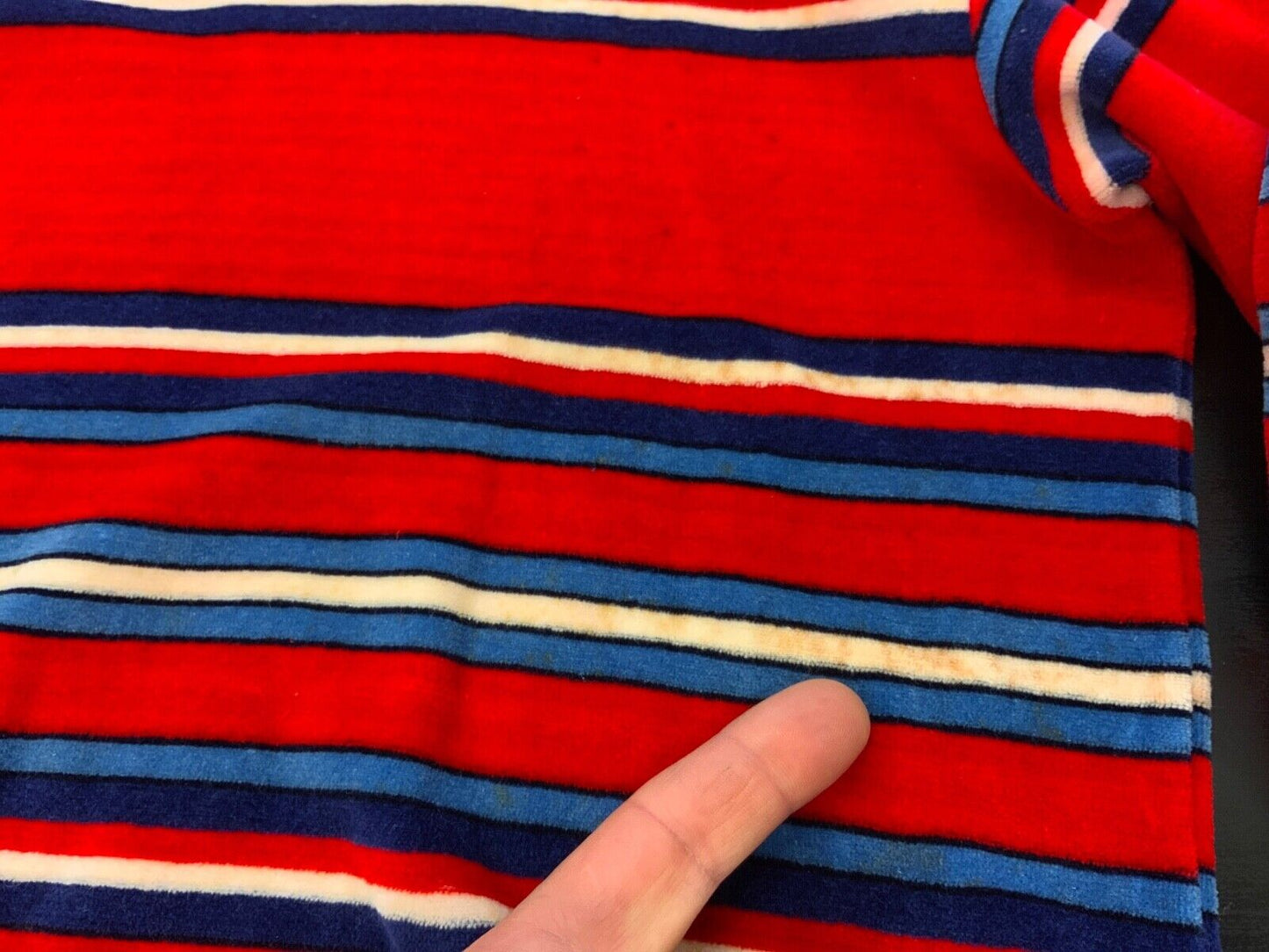 VTG 1970s IMAGO RETRO RED WHITE BLUE STRIPED VELOUR SWEATSHIRT MADE IN ITALY S M