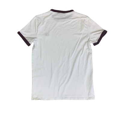 VTG FRED PERRY WHITE BURGUNDY RED SPORTS RINGER T-SHIRT SMALL