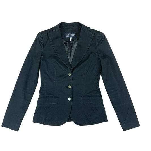 VTG 00s ARMANI JEANS BLACK BUTTON UP COTTON BLAZER SIZE UK 8 10