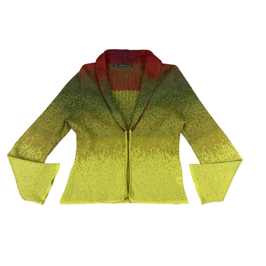 VTG 80s 90s ROBERTO CAVALLI GREEN RED MOHAIR KNIT CARDIGAN SIZE UK 10 12