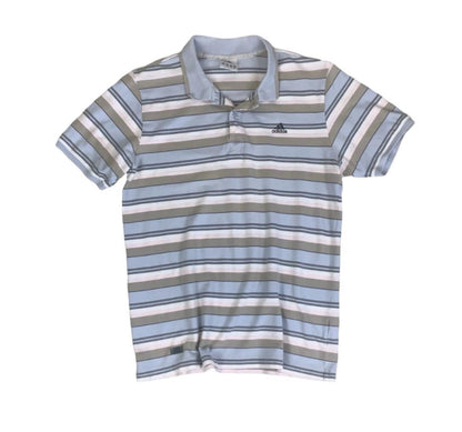 VTG 90S ADIDAS GREY BLUE WHITE STRIPED GOLF POLO NECK SHIRT MEDIUM