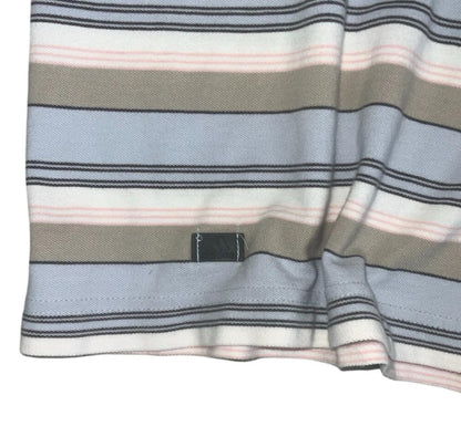 VTG 90S ADIDAS GREY BLUE WHITE STRIPED GOLF POLO NECK SHIRT MEDIUM