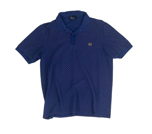 VTG FRED PERRY PAISLEY PRINT BLUE RED POLO NECK SHIRT LARGE