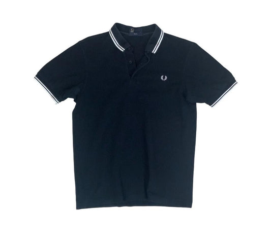 VTG FRED PERRY BLACK WHITE TWIN TIPPED M3600 POLO NECK SHIRT SMALL