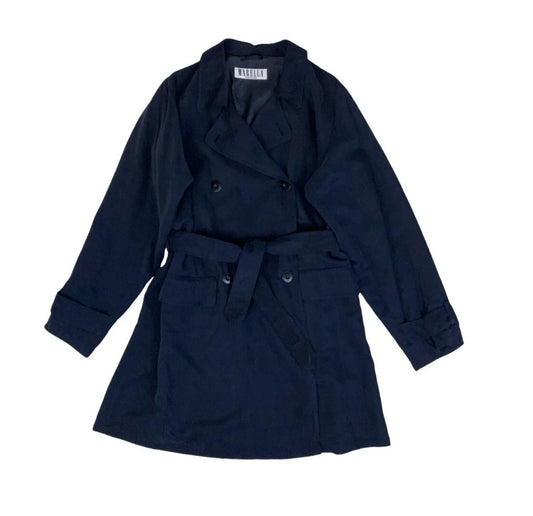 VTG 90S MARELLA DESIGNER BLUE ITALIAN ELEGANT TRENCH BLAZER PEA COAT L 16