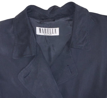 VTG 90S MARELLA DESIGNER BLUE ITALIAN ELEGANT TRENCH BLAZER PEA COAT L 16