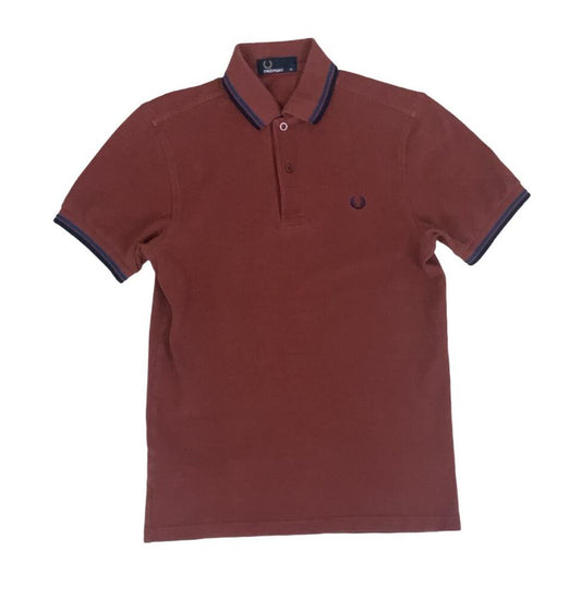 VTG 90S FRED PERRY M1200 TWIN TIPPED BURGUNDY RED POLO NECK SHIRT SMALL