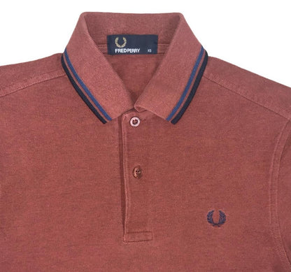 VTG 90S FRED PERRY M1200 TWIN TIPPED BURGUNDY RED POLO NECK SHIRT SMALL