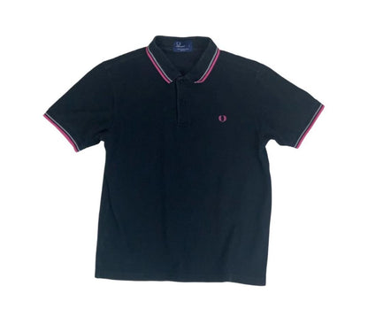 VTG FRED PERRY BLACK PINK GREY TWIN TIPPED M3600 POLO NECK SHIRT MEDIUM