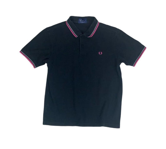VTG FRED PERRY BLACK PINK GREY TWIN TIPPED M3600 POLO NECK SHIRT MEDIUM