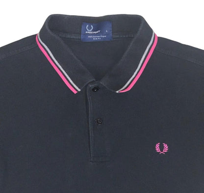 VTG FRED PERRY BLACK PINK GREY TWIN TIPPED M3600 POLO NECK SHIRT MEDIUM