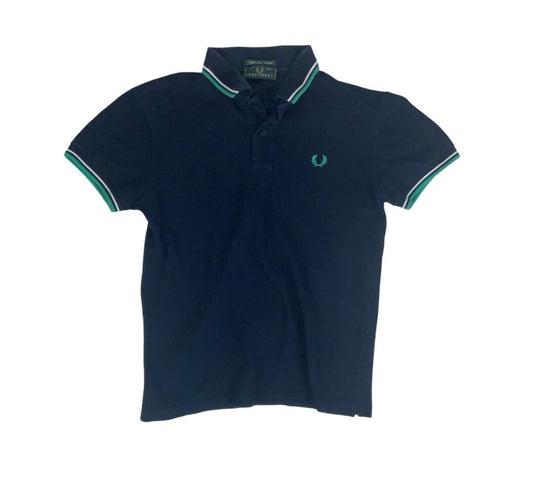 VTG 90S FRED PERRY BLUE WHITE GREEN TWIN TIPPED POLO NECK SHIRT SMALL