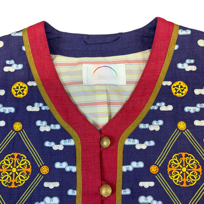 VTG 80s BOGNER MULTICOLOUR V NECK BUTTON UP EMBROIDERED LINEN JACKET UK 8 10