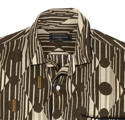 GABRIELE PASINI ITALIAN DESIGNER BROWN GEOMETRIC SHIRT M