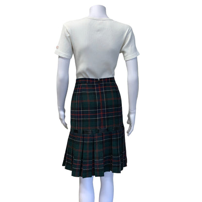 VTG LUISA SPAGNOLI GREEN RED WHITE BLUE TARTAN PLAID MIDI KILT SKIRT X-SMALL