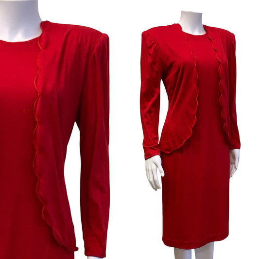 VTG 80S LUISA SPAGNOLI RED ITALIAN DESIGNER MIDI SHEATH DRESS UK 10 12