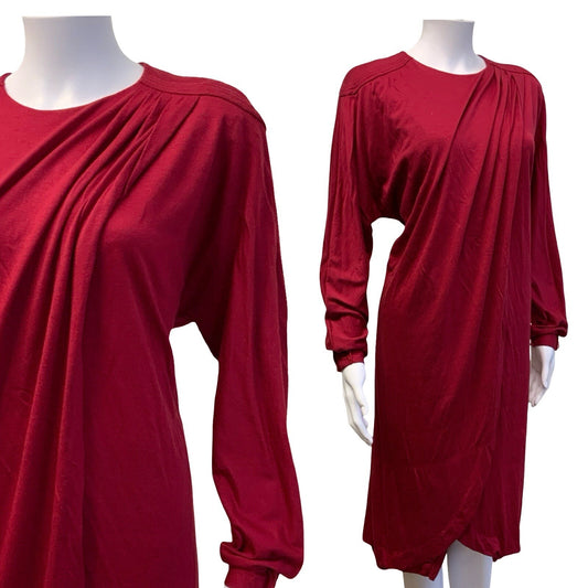 VTG 80S LUISA SPAGNOLI RED DRAPE ITALIAN MIDI DESIGNER DRESS MEDIUM