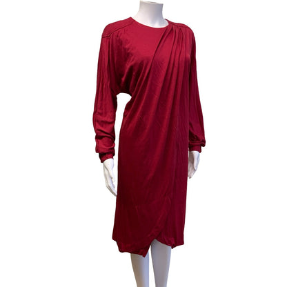 VTG 80S LUISA SPAGNOLI RED DRAPE ITALIAN MIDI DESIGNER DRESS MEDIUM