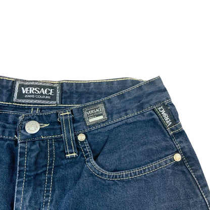 VTG 90s VERSACE DARK INDIGO BLUE REGULAR TAPERED CROPPED JEANS UK 6