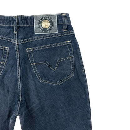VTG 90s VERSACE DARK INDIGO BLUE REGULAR TAPERED CROPPED JEANS UK 6