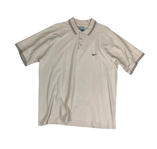 VTG 2000s NIKE BEIGE TAN CASUAL TWIN TIPPED POLO T-SHIRT XL