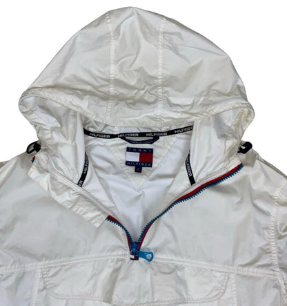 VTG 90S TOMMY HILFIGER WHITE PULLOVER WINDBREAKER X-LARGE