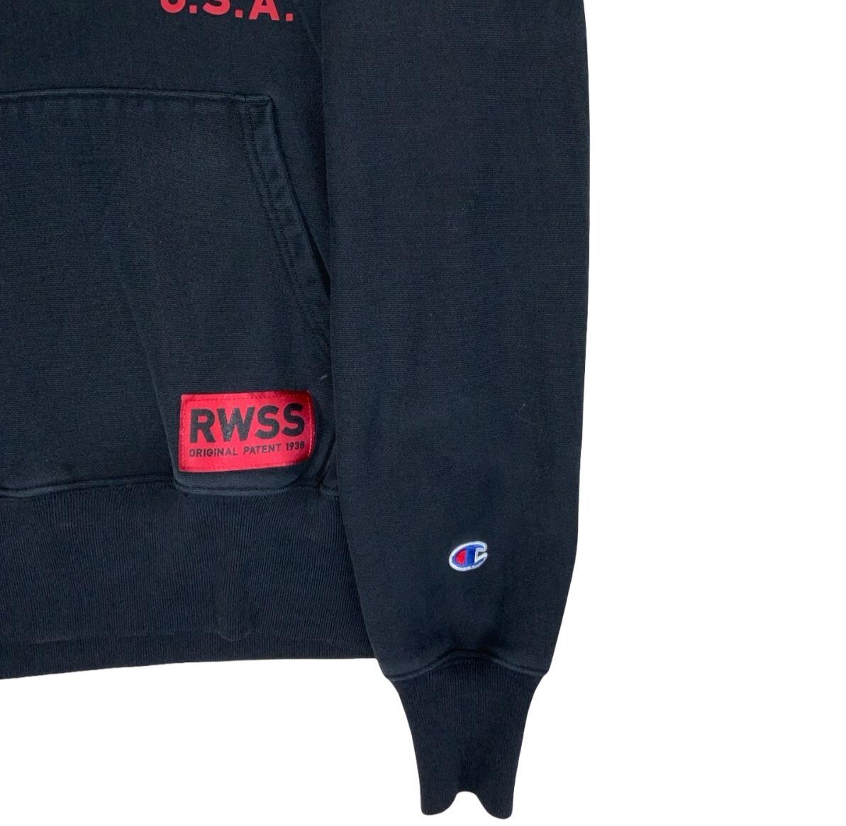 VTG 90S CHAMPION BLACK GRAPHIC HOODIE OVERSIZED SMALL