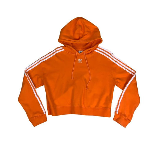 VTG 90S Y2K ADIDAS CROP ORANGE PULL-OVER HOODIE MEDIUM 14 16
