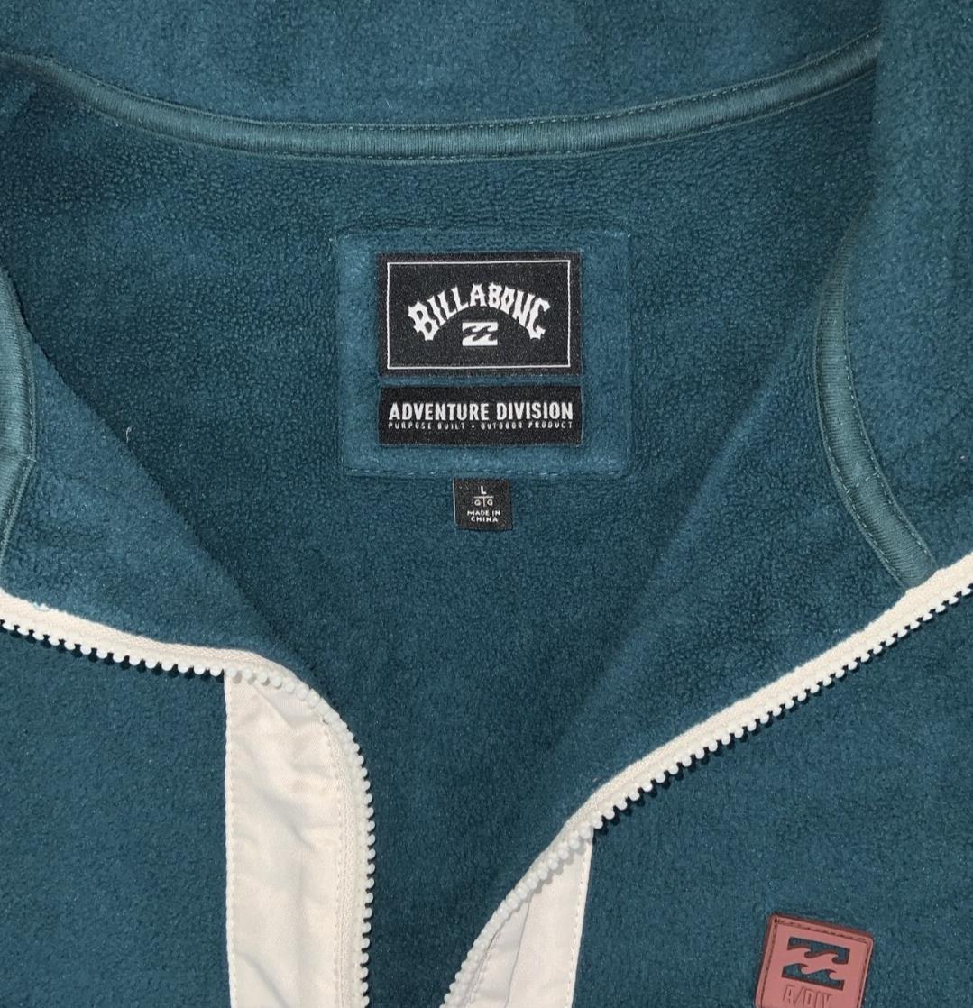 VTG BILLABONG ADVENTURE DIVISION TEAL BLUE BROWN PULLOVER FLEECE LARGE
