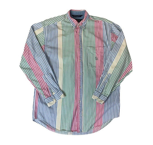 VTG Y2K NAUTICA MULTICOLOURED STRIPED LONG SLEEVED SHIRT M L