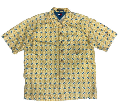 VTG 80S 90S TOMMY JEANS YELLOW BLUE LEMON SHORT SLEEVED SHIRT XL