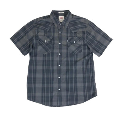 VTG 90S LEVI'S GREY CHECKED SHORT SLEEVED SNAP BUTTON SHIRT M
