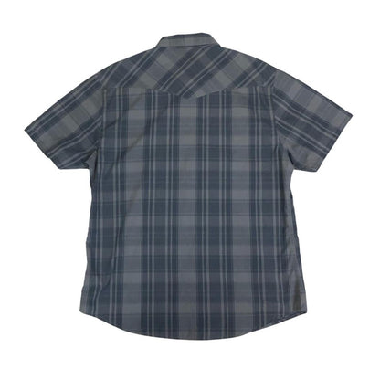 VTG 90S LEVI'S GREY CHECKED SHORT SLEEVED SNAP BUTTON SHIRT M