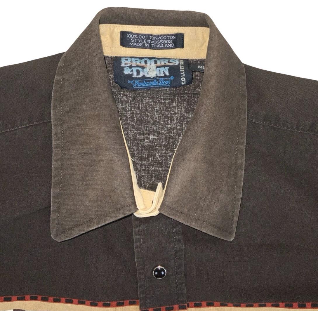 VTG 90S Y2K BROOKS & DUNN BROWN BEIGE WESTERN AZTEK LONG SLEEVED SHIRT M