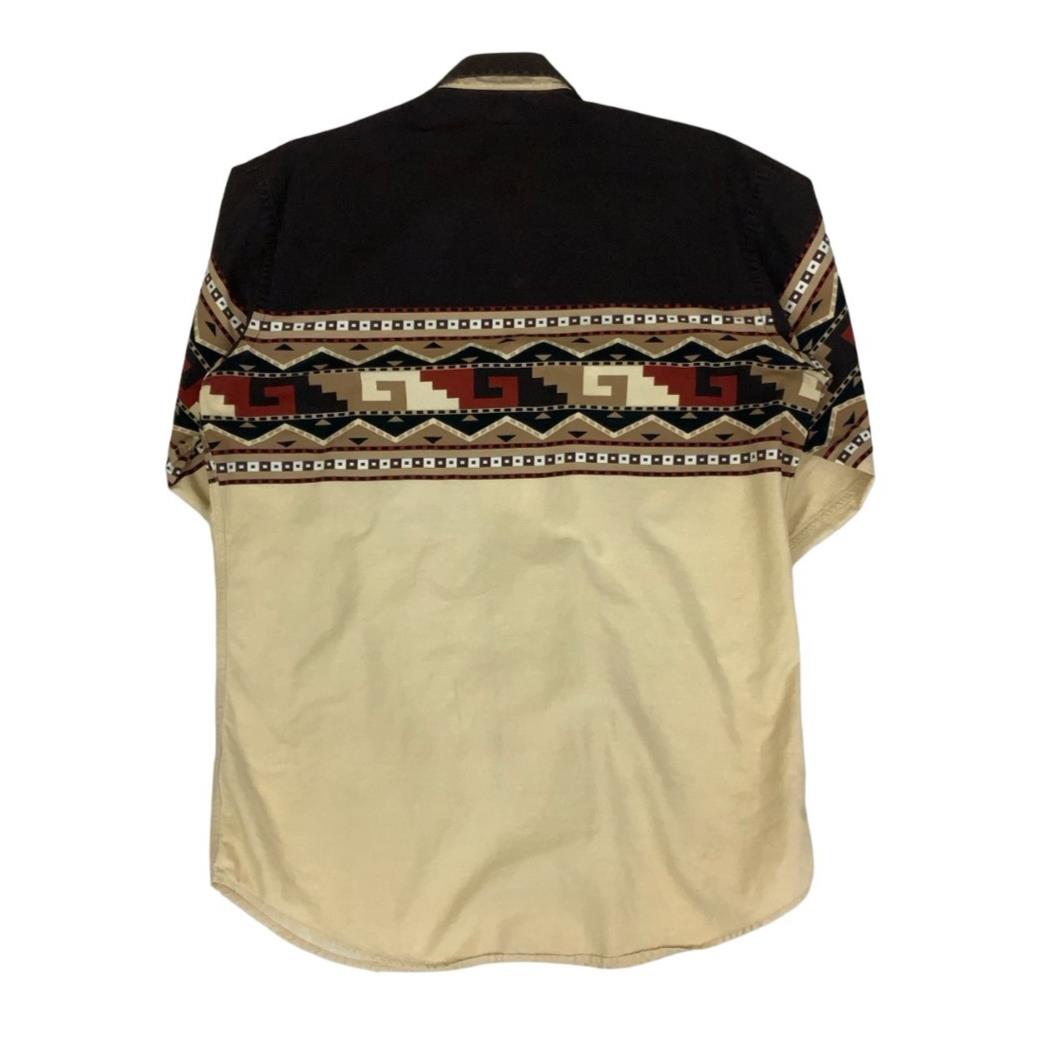 VTG 90S Y2K BROOKS & DUNN BROWN BEIGE WESTERN AZTEK LONG SLEEVED SHIRT M