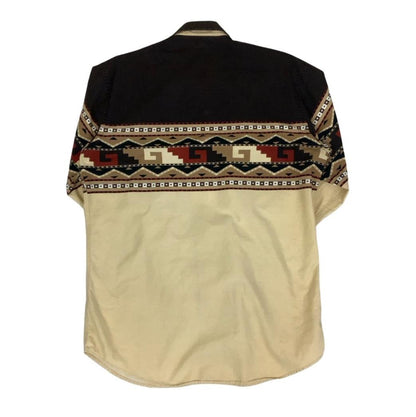 VTG 90S Y2K BROOKS & DUNN BROWN BEIGE WESTERN AZTEK LONG SLEEVED SHIRT M