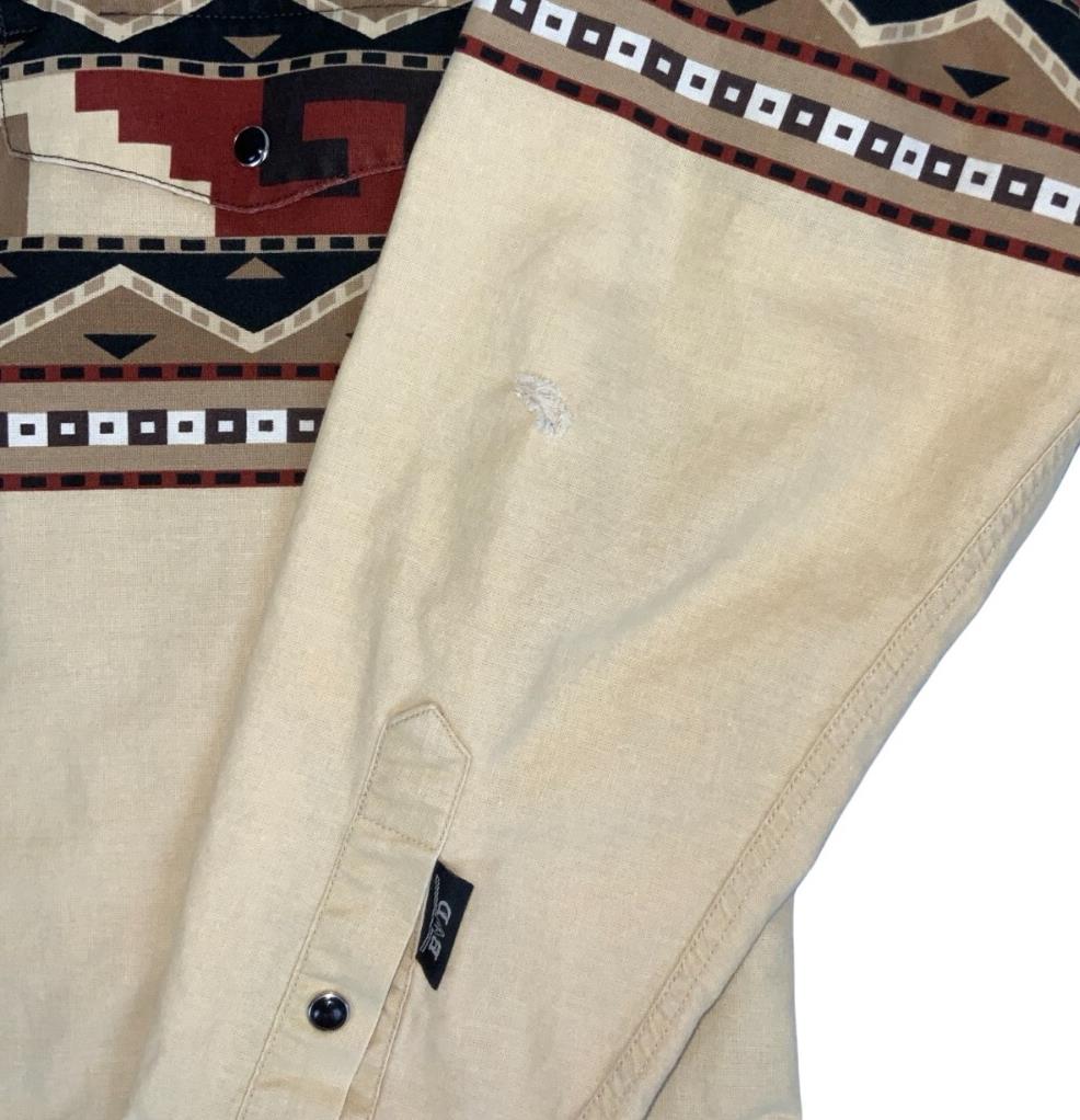 VTG 90S Y2K BROOKS & DUNN BROWN BEIGE WESTERN AZTEK LONG SLEEVED SHIRT M