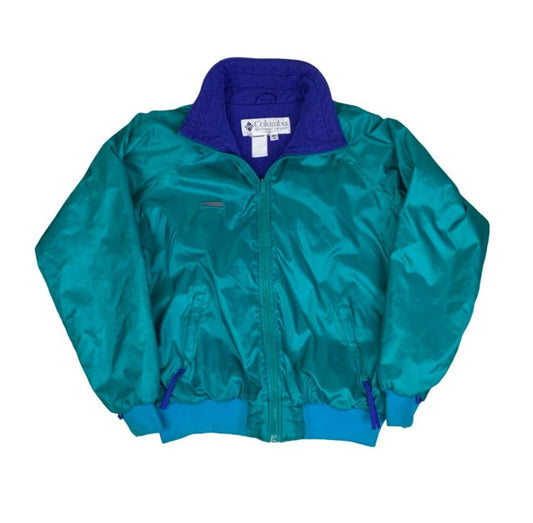 VTG 80S 90S RETRO COLUMBIA TEAL GREEN PURPLE FLEECE LINED JACKET XL