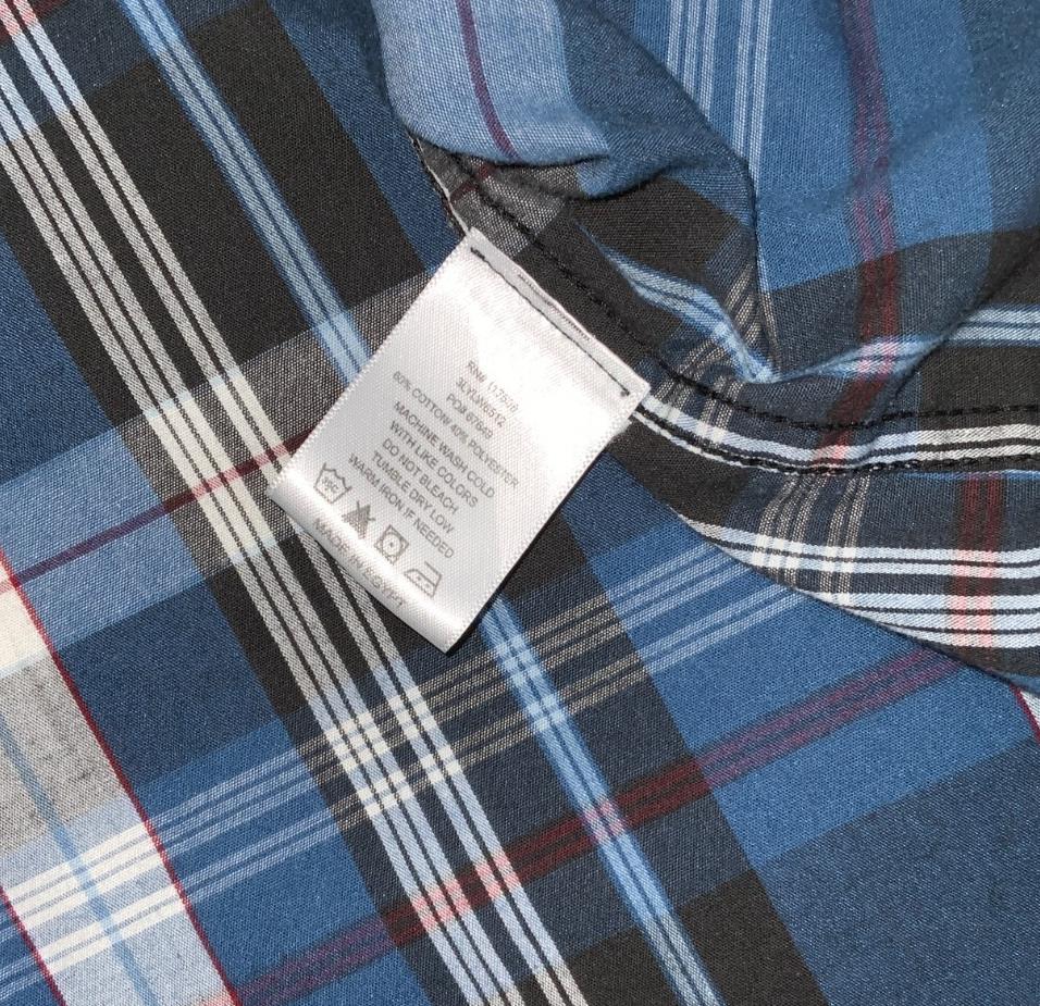 VTG 90S LEVI'S WESTERN BLUE GREY WHITE PLAID SHORT SLEEVED SHIRT M