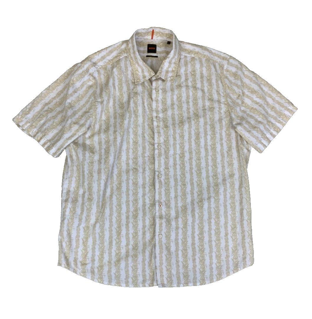 VTG 90S BOSS BEIGE BOTANICAL HAWAIIAN SHORT SLEEVED SHIRT XL