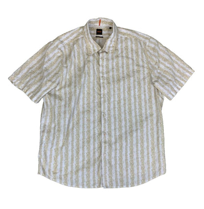 VTG 90S BOSS BEIGE BOTANICAL HAWAIIAN SHORT SLEEVED SHIRT XL