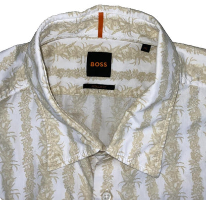 VTG 90S BOSS BEIGE BOTANICAL HAWAIIAN SHORT SLEEVED SHIRT XL