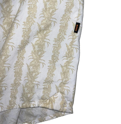 VTG 90S BOSS BEIGE BOTANICAL HAWAIIAN SHORT SLEEVED SHIRT XL
