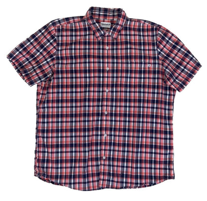 VTG 90S TIMBERLAND RED BLUE WHITE PLAID SHORT SLEEVED SHIRT XL