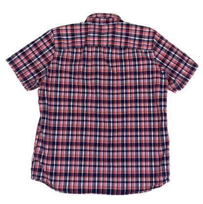 VTG 90S TIMBERLAND RED BLUE WHITE PLAID SHORT SLEEVED SHIRT XL