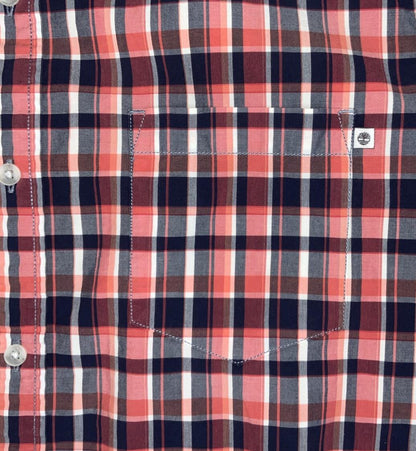 VTG 90S TIMBERLAND RED BLUE WHITE PLAID SHORT SLEEVED SHIRT XL